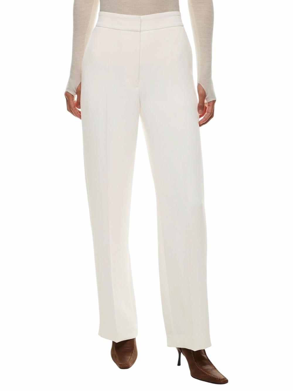 Aritzia Wilfred Alanya Wide Leg Pant Cream Crepette High-Rise Trousers Sz 12